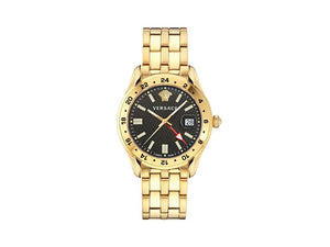 Versace Greca Time GMT Quartz Watch, PVD Gold, Black, 41 mm, VE7C00723