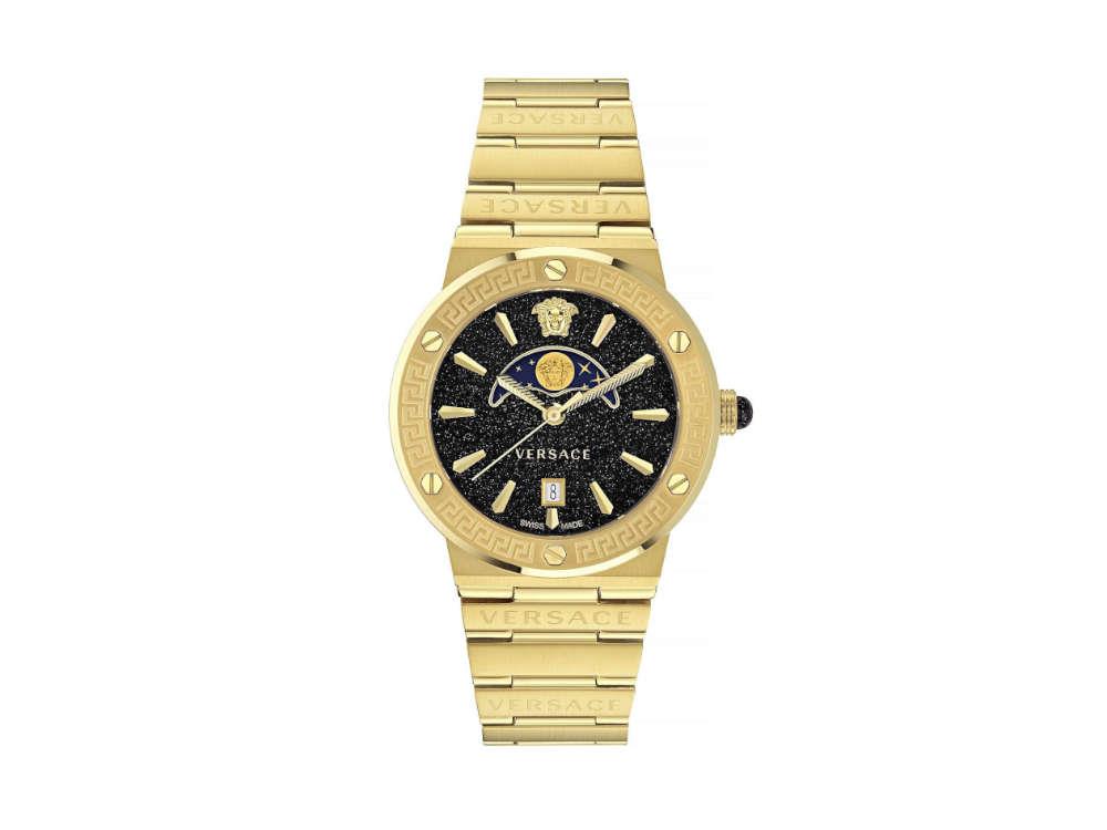 Versace Greca Logo Moonphase Quartz Watch, PVD Gold, Black, 38 mm, VE7G00323