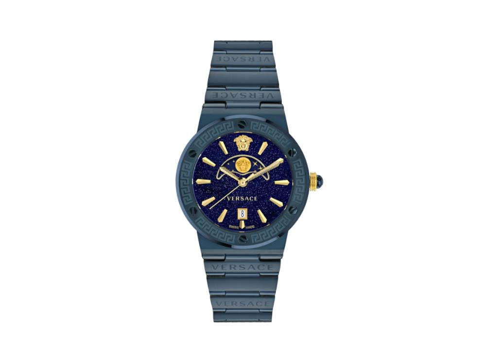 Versace Greca Logo Moonphase Quartz Watch, PVD, Blue, 38 mm, VE7G00423