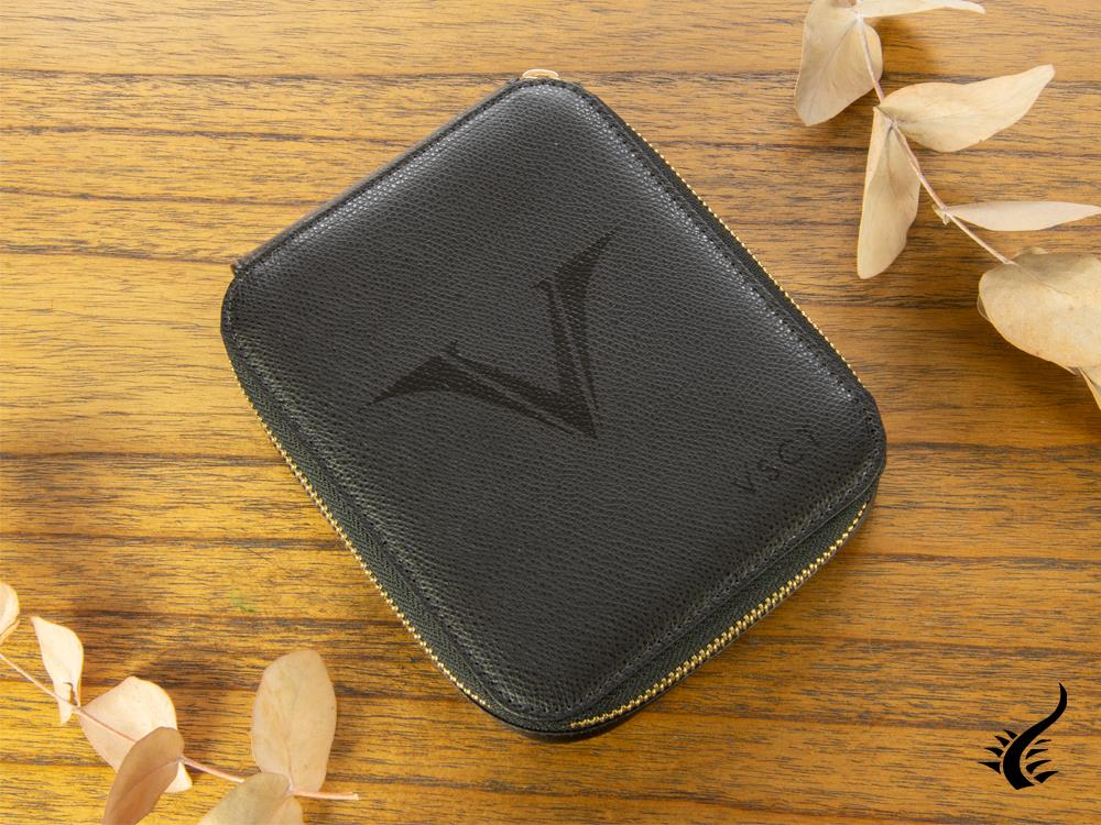 Visconti 6 Pen Case, Leather, Rigid, Zip, Black, KL09-01