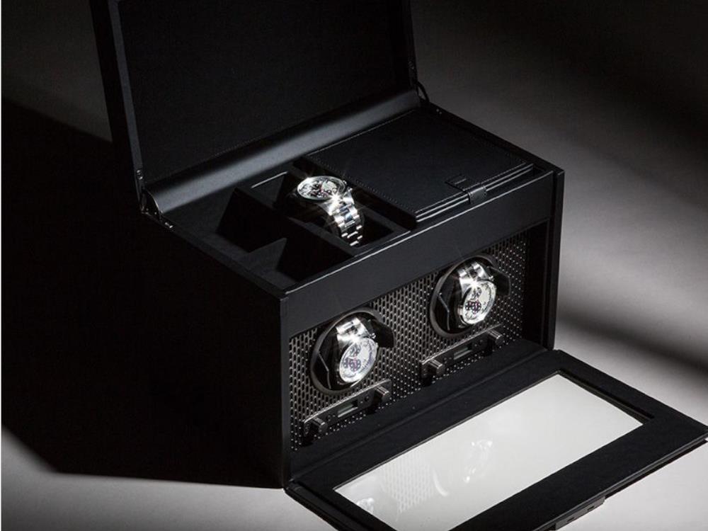 WOLF Axis Watch winder, 2 Watches, Black, Vegan Leather, 469303