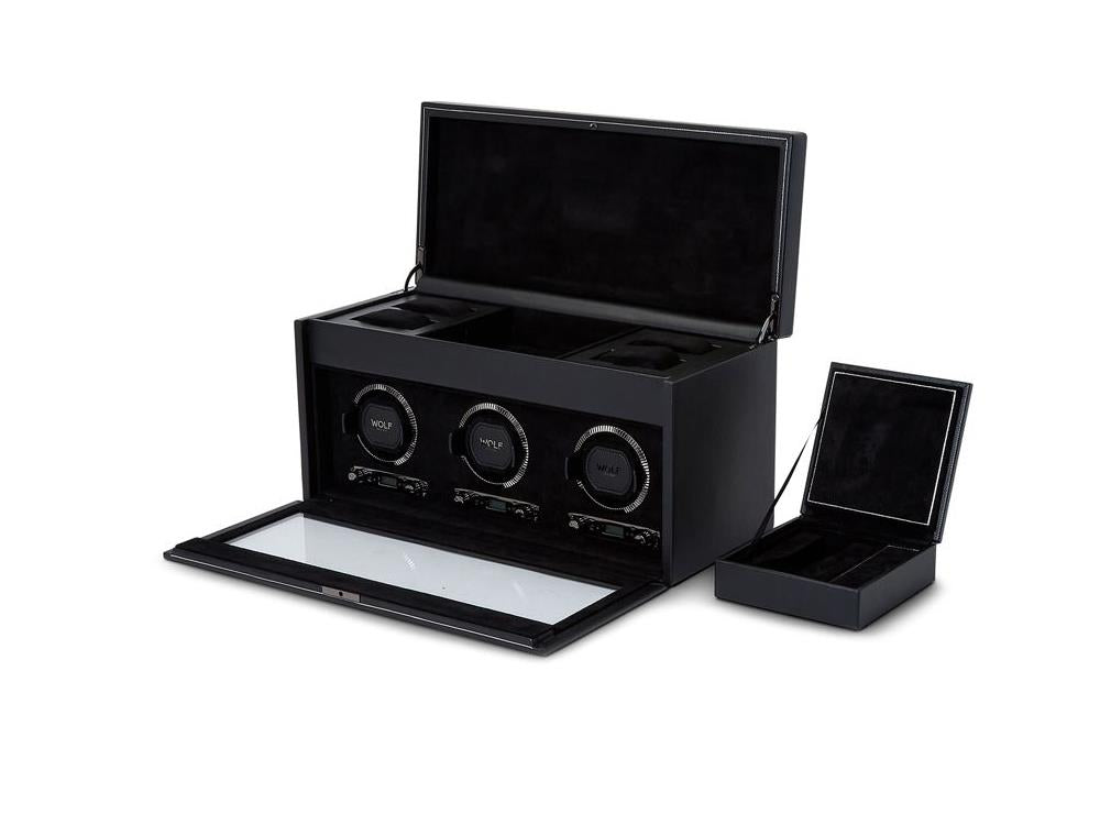 WOLF British Racing Watch winder, 3 Watches, Black, 792302
