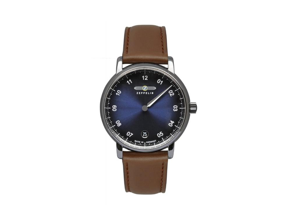 Zeppelin Captain Line Quartz Watch, Blue, 36 mm, Day, Leather strap, 8643-3